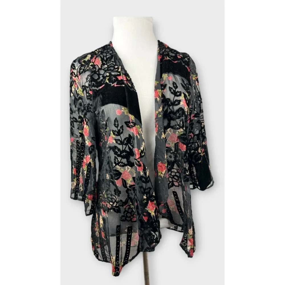 Urban Outfitters Kimono One Size Black Velvet Burnout Whimsigoth Fairy Shawl - Picture 2 of 14